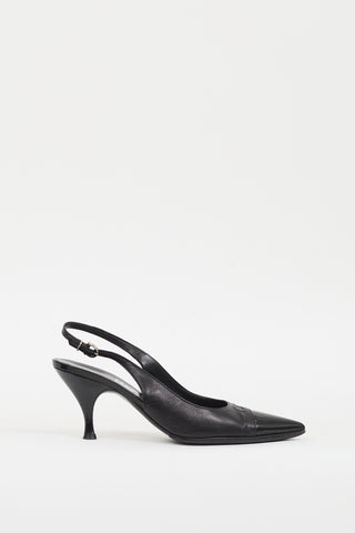 Ferragamo Black Leather Gancini Slingback Pump