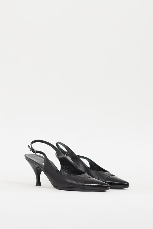 Ferragamo Black Leather Gancini Slingback Pump