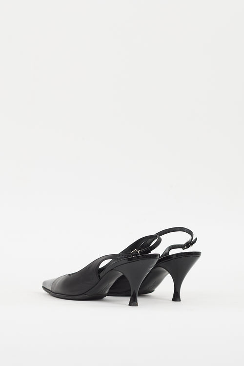 Ferragamo Black Leather Gancini Slingback Pump