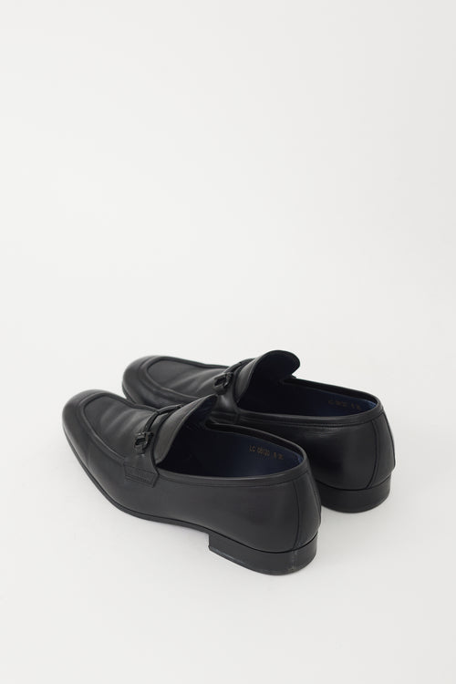 Ferragamo Black Leather Gancio Buckled Loafer