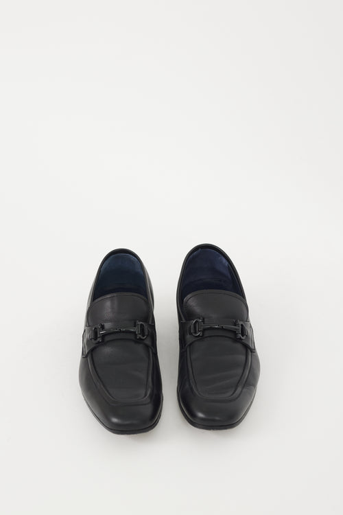 Ferragamo Black Leather Gancio Buckled Loafer