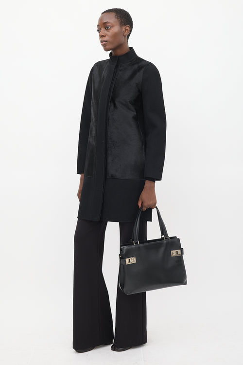 Ferragamo Black Leather Gancio Tote