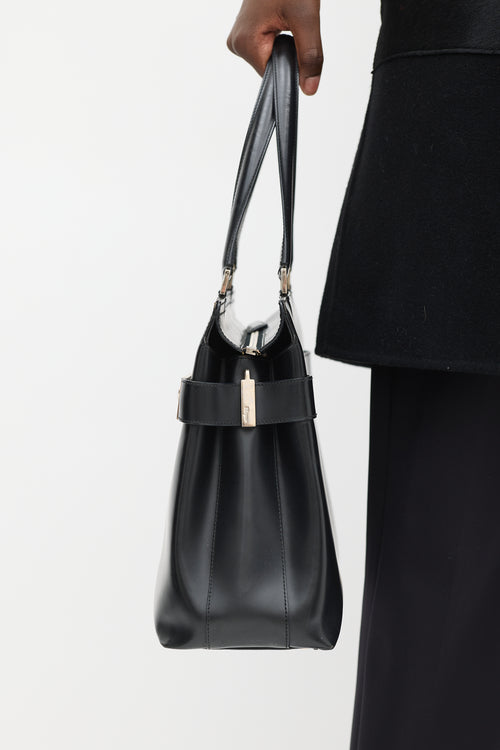 Ferragamo Black Leather Gancio Tote