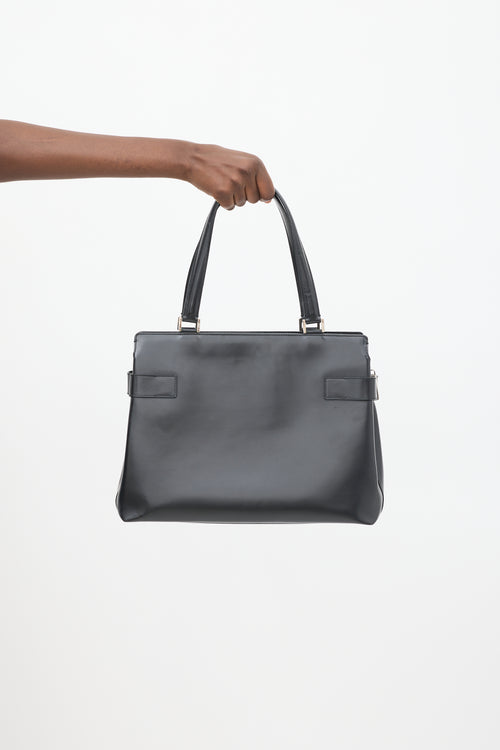 Ferragamo Black Leather Gancio Tote