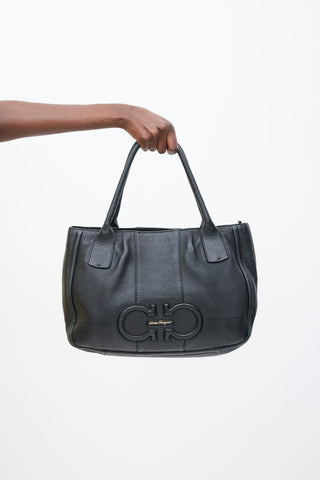 Ferragamo Black Leather Izzie Gancini Tote Bag