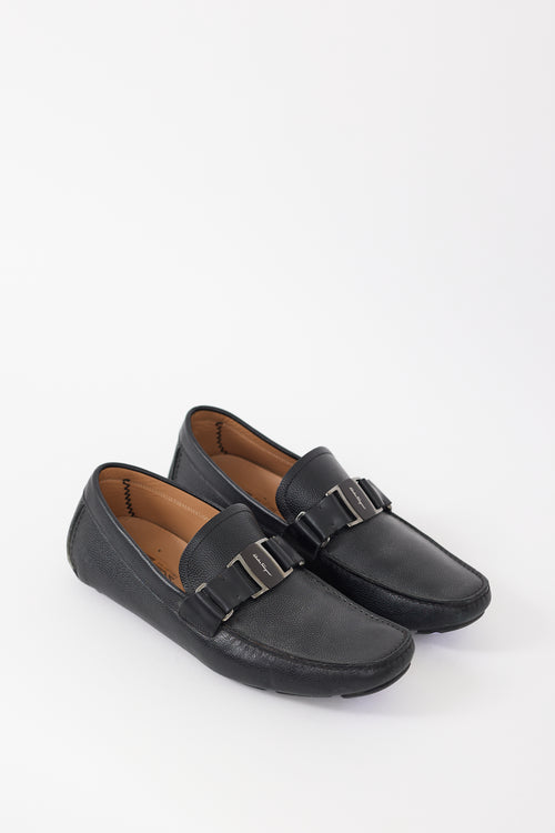 Ferragamo Black Leather Sardegna Driver Loafer