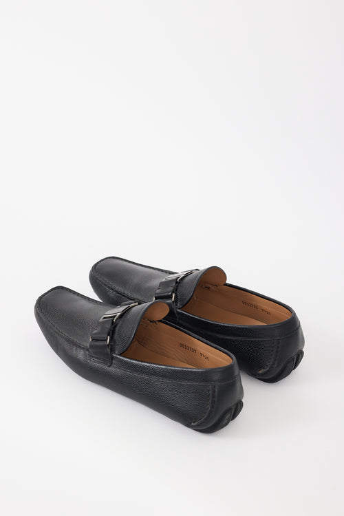 Ferragamo Black Leather Sardegna Driver Loafer