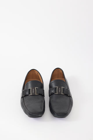 Ferragamo Black Leather Sardegna Driver Loafer