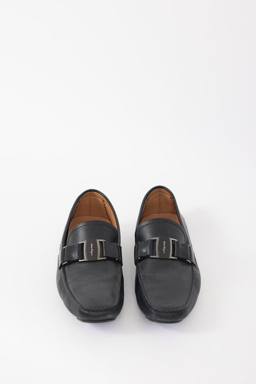 Ferragamo Black Leather Sardegna Driver Loafer