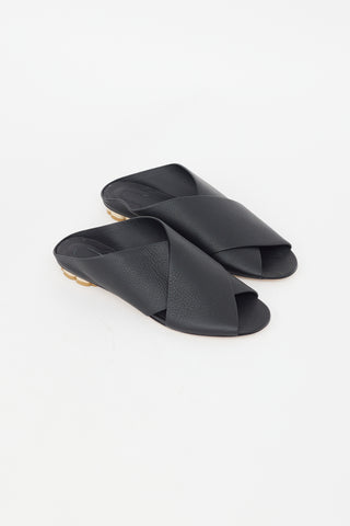 Ferragamo Black Leather Slide Mule