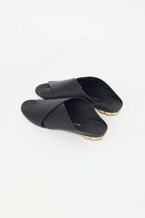 Ferragamo Black Leather Slide Mule