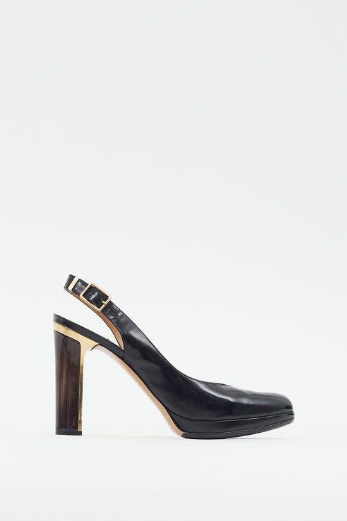 Ferragamo Black Leather Slingback Pump