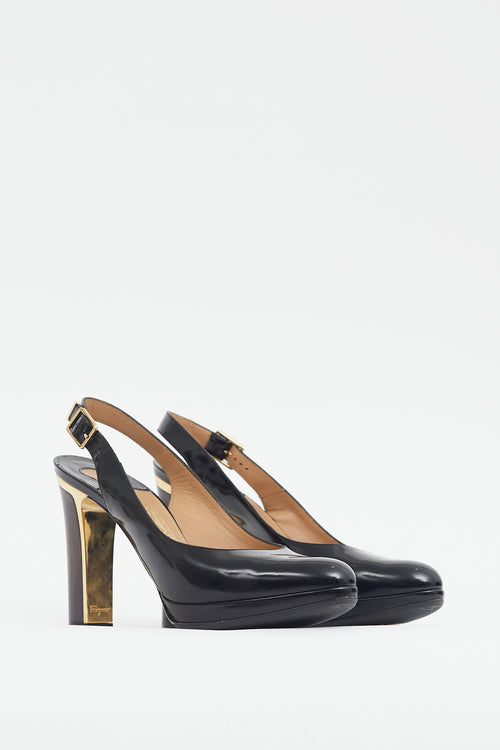 Ferragamo Black Leather Slingback Pump