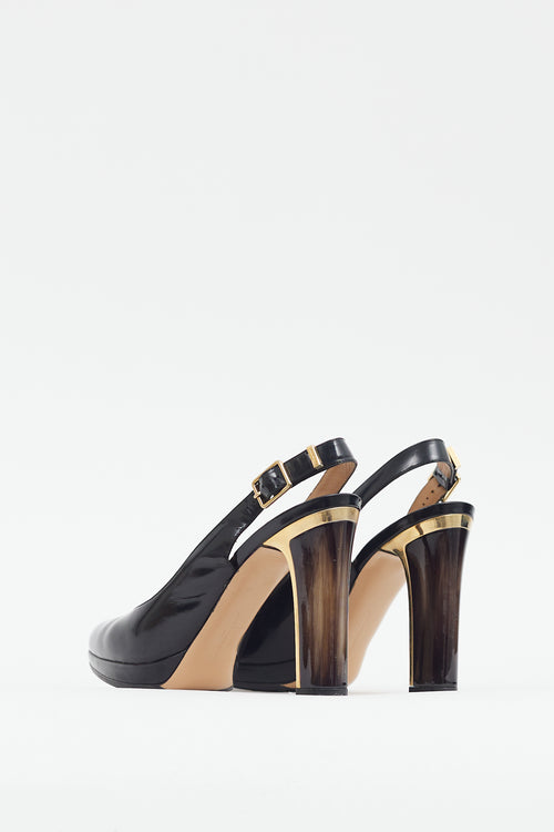 Ferragamo Black Leather Slingback Pump