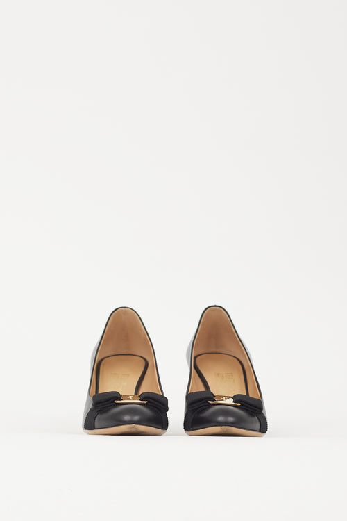 Ferragamo Black Leather Vara Bow Pump