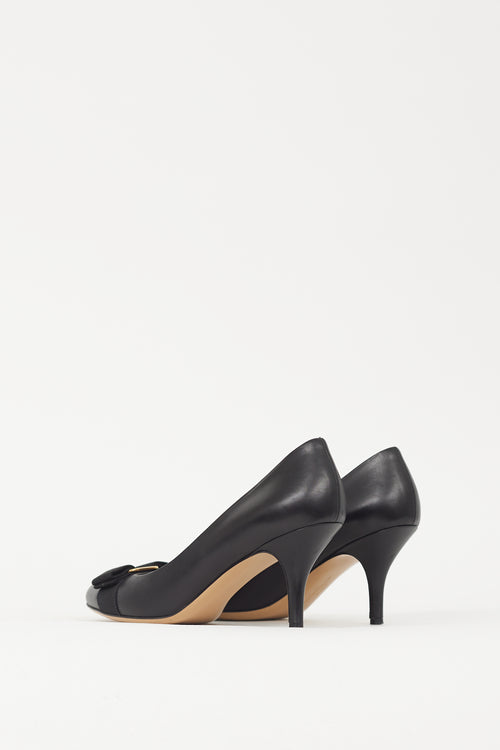 Ferragamo Black Leather Vara Bow Pump