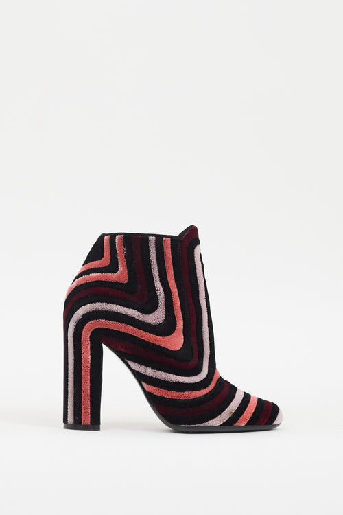 Ferragamo Black 
Multi Velvet Stripe Boot