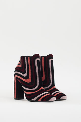 Ferragamo Black 
Multi Velvet Stripe Boot