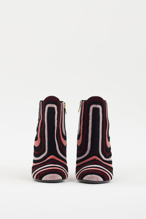 Ferragamo Black 
Multi Velvet Stripe Boot