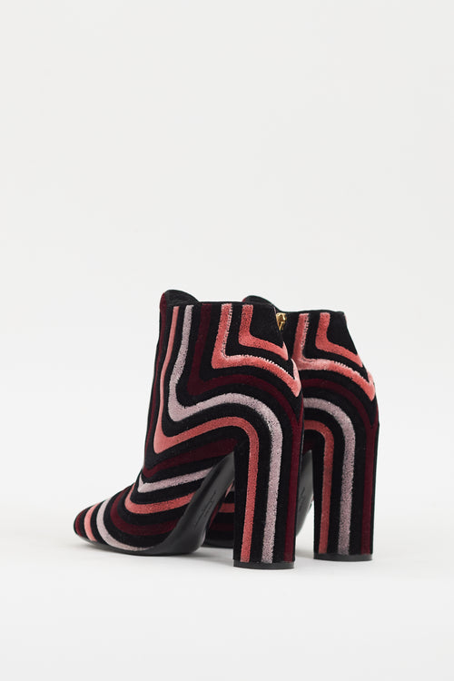 Ferragamo Black 
Multi Velvet Stripe Boot