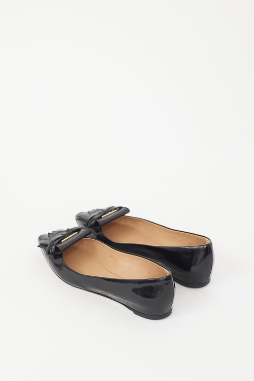 Ferragamo Black Patent Leather Bow Ballet Flat