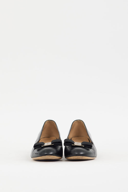 Ferragamo Black Leather Vara Bow Pump