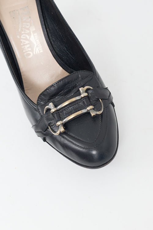 Ferragamo Black Leather Gancini Buckle Pump