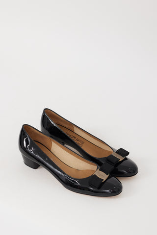 Ferragamo Black Patent Leather Vara Bow Pump