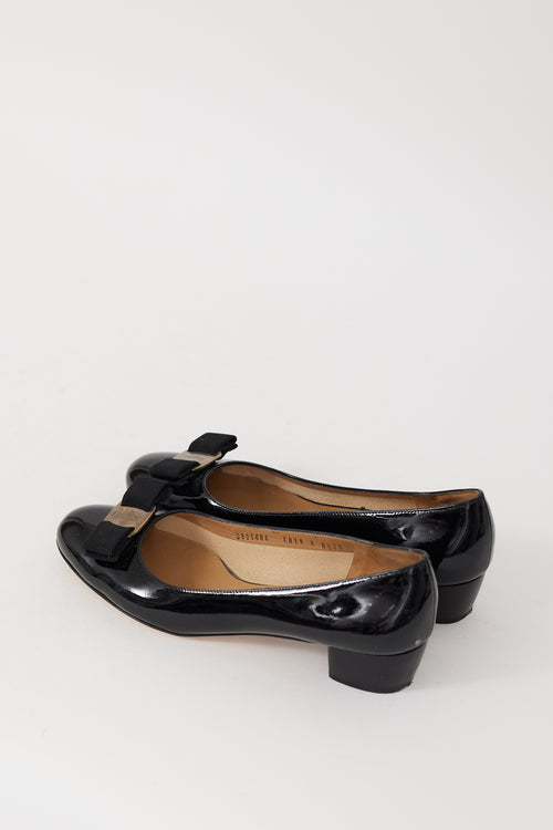 Ferragamo Black Patent Leather Vara Bow Pump