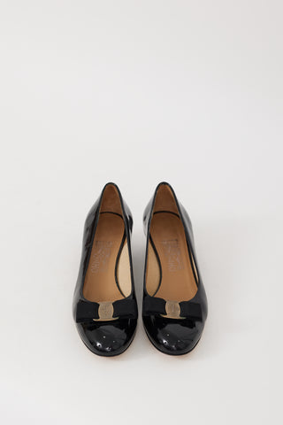 Ferragamo Black Patent Leather Vara Bow Pump