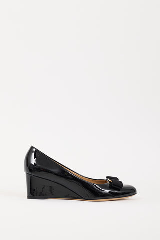 Ferragamo Black Patent Leather Vara Bow Wedge