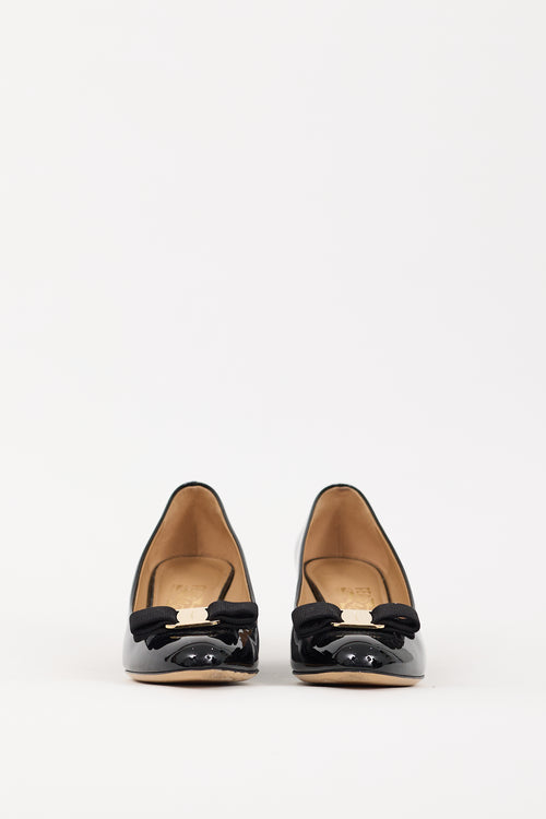 Ferragamo Black Patent Leather Vara Bow Wedge