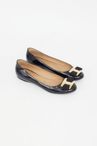 Ferragamo Black Patent Oversized Varina Bow Flat