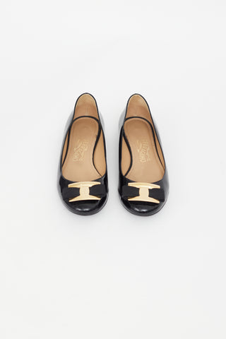 Ferragamo Black Patent Oversized Varina Bow Flat