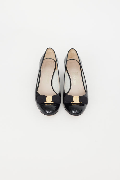 Ferragamo Black Patent Vara Bow Pump