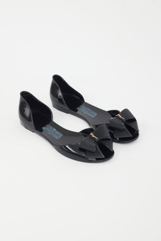 Ferragamo Black Rubber Bow Flat