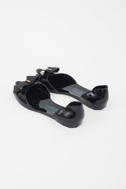 Ferragamo Black Rubber Bow Flat