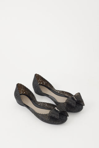 Ferragamo Black Floral Cutout Nilly Ballet Flat