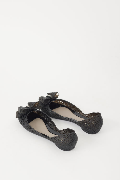 Ferragamo Black Floral Cutout Nilly Ballet Flat