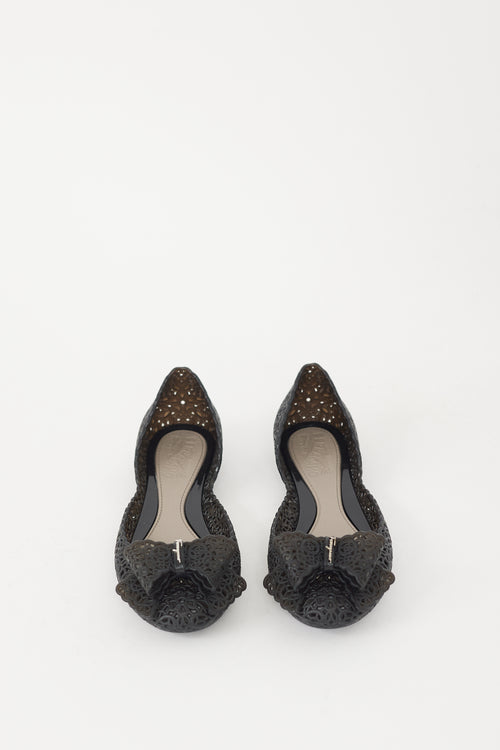 Ferragamo Black Floral Cutout Nilly Ballet Flat