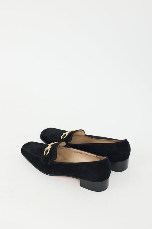 Ferragamo Black Suede Gancini Heeled Loafer