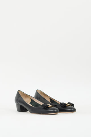 Ferragamo Black Leather Vara Bow Pump