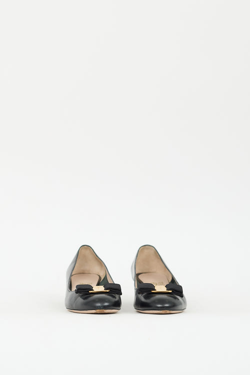 Ferragamo Black Leather Vara Bow Pump