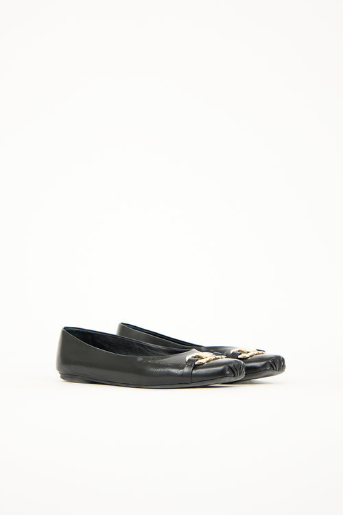 Ferragamo Black Leather Gancini Flats