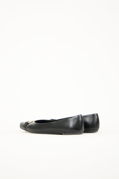 Ferragamo Black Leather Gancini Flats