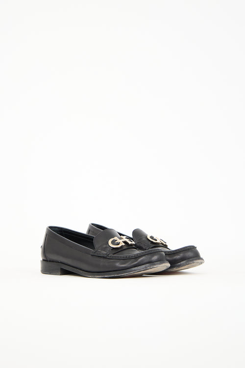 Ferragamo Black Leather Gancini Loafer