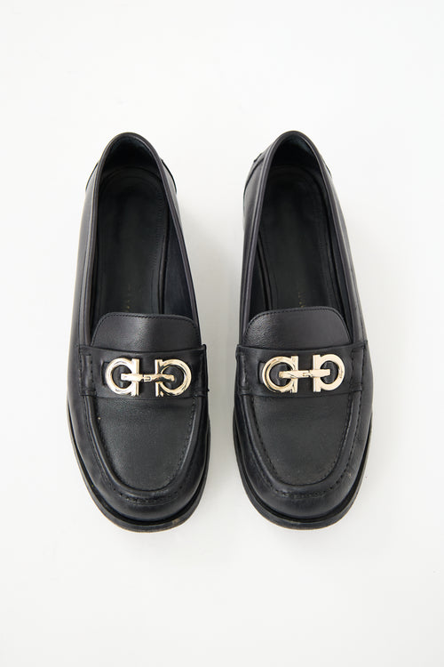 Ferragamo Black Leather Gancini Loafer