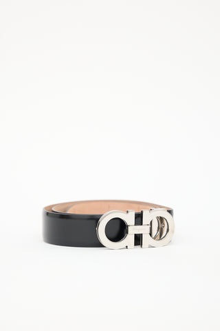 Ferragamo Black Leather Gancini Belt