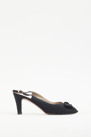 Ferragamo Black Satin Bow Slingback Heel