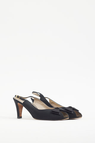 Ferragamo Black Satin Bow Slingback Heel